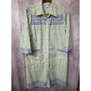 Vintage 80's Models Coat House Dress Sz L/XL Pearl Snap Button Up Floral Pockets